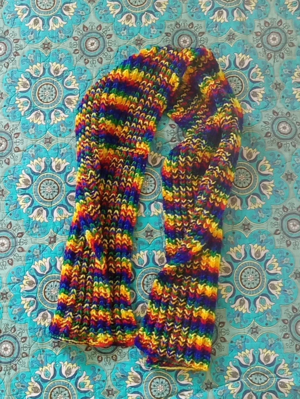 Hand-Knitted Rainbow Multicolor Scarf